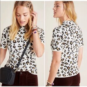 Anthropologie Field Flower Naomi Mock‎ Neck Sweater Tee size XL